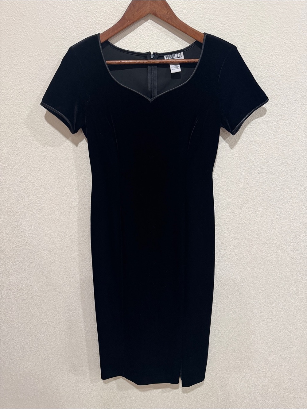 Robbie Bee Black Velvet Midi Dress with Notch Neckline